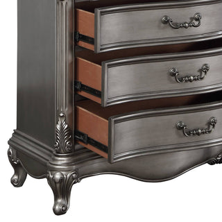 Sunvega Antique Platinum Finish Nightstand with Intricate Details for Bedroom