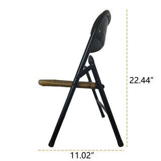 Sunvega Rattan Collapsible Chair Set of 4 with Black Steel Frame and Natural Woven Design