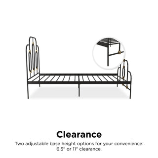 Sunvega Vintage Whimsical Metal Bed with Gold Detailing and Adjustable Base Height