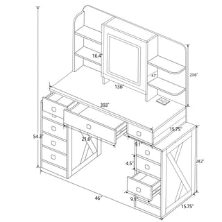 Sunvega White Makeup Vanity Desk with Sliding Mirror Dimmable Lights and Charging Station