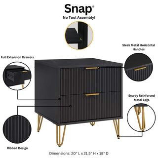 Sunvega Modern Glam Nightstand with Gold Metal Handles and Splayed Legs for Bedroom