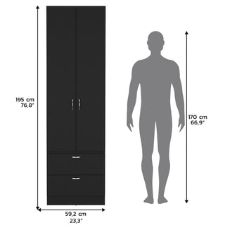 Sunvega Modern Black Wardrobe with Hanging Rod, Two Drawers, and One Shelf