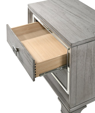 Sunvega Light Gray Finish Contemporary Nightstand with Two Drawers and Bevel Mirror Accents