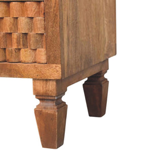 Sunvega Arno Bedside Table in Golden Teak with Hand-Carved Drawer Fronts