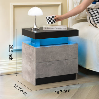 Sunvega Modern LED Nightstand with 2 Drawers Adjustable Lights for Bedroom Living Room