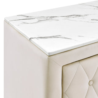 Sunvega Modern Ivory Upholstery Fabric Nightstand with Faux Marble Top
