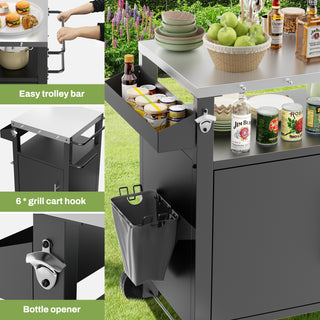Sunvega Two Doors Outdoor Grill Cart with Storage and Lockable Wheels for Patio