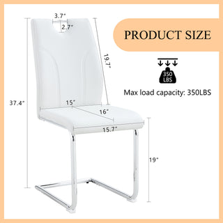 Sunvega White PU Dining Chair Set with Silver Metal Legs and High Resilience Sponge Filling