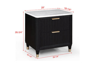 Sunvega Contemporary Black Nightstand with Two Drawers and White Top