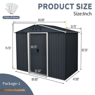 Sunvega 8x4ft Outdoor Metal Storage Shed with Galvanized Steel Panels and Foundation