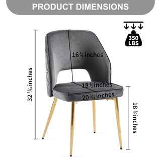 Sunvega Modern Gray Velvet Dining Chairs with Hollow Back and Gold Metal Legs Set of 4