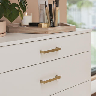 Sunvega 3-Drawer Dresser with Gold Bar Pull Handles and Curved Metal Legs