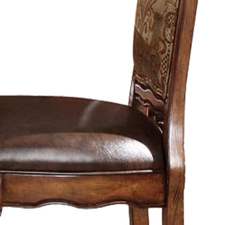 Sunvega Beige and Cherry Oak Counter Height Chairs with Ornate Carved Wood Legs