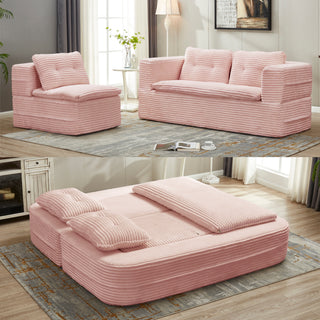 Sunvega Plush Corduroy Convertible 2-in-1 Sofa Bed with Blanket and Pillows
