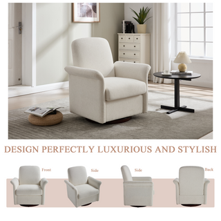 Sunvega Modern Swivel Accent Barrel Armchair with Sturdy Wood Base for Bedroom