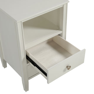 Sunvega Antique White Winston 2-Drawer Nightstand with Open Shelf and Fluted Legs