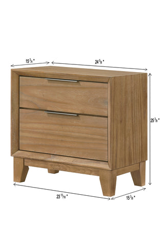 Sunvega Contemporary Nightstand with Two Drawers in Natural Wood Finish
