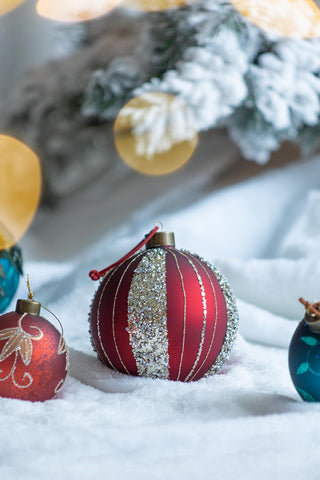 Sunvega Glass Glitter Painted Christmas Ball Ornaments Set of 12 for Holiday Decor