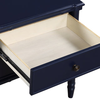 Sunvega Midnight Blue Tropical Style Nightstand with Two Drawers and Carved Wood Legs