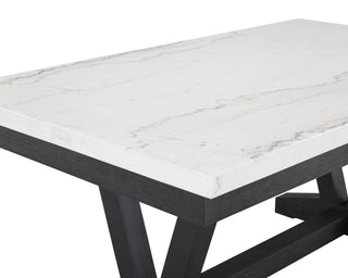 Sunvega Modern Dining Table with Genuine Marble Top and Black Trestle Base