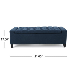 Sunvega Dark Blue Tufted Storage Ottoman with Removable Lid for Living Room