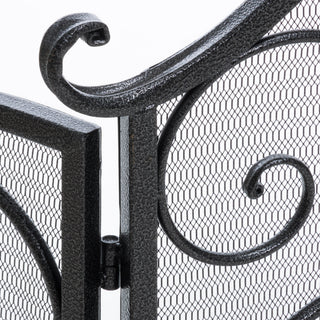 Sunvega Ornate Iron Fireplace Screen with Three-Panel Foldable Design