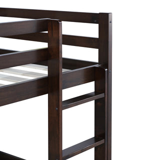 Sunvega Twin over Twin Floor Bunk Bed with Ladder and Strengthened Slats in Espresso