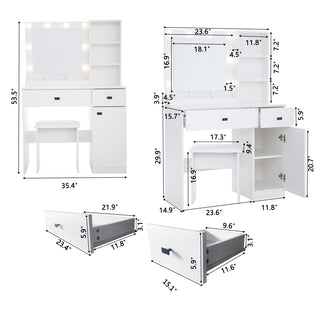 Sunvega Vanity Table with Adjustable Mirror Spacious Drawer and Matching Stool