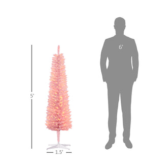 Sunvega Pencil Artificial Xmas Tree with Faux Snow Flocked Full Branch Tips Flame-retardant