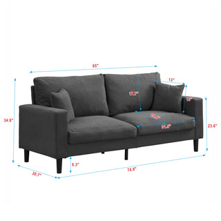 Sunvega 74 Inch High Resilience Three Seater Sofa with Sturdy Wooden Frame