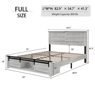 Sunvega Queen Bed Frame with Upholstered Headboard and LED Lighting Charging Station