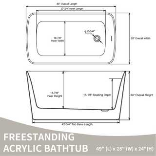 Sunvega 49 Inch Acrylic Freestanding Square Japanese Soaking Bathtub with Chrome Overflow