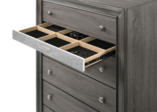 Sunvega Naima Gray Finish Chest with Jewelry Organizer and Five Drawers