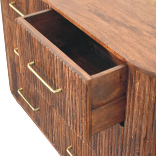 Sunvega Solid Mango Wood Ridgefront Chest with Six Fluted Drawers in Roasted Almond