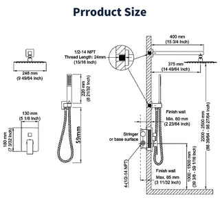 Sunvega Wall Mounted Shower System Combo Set with 10 Inch Rainfall and Handheld Faucet