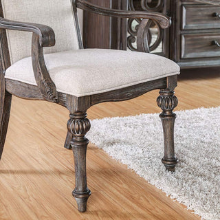 Sunvega Rustic Natural Tone Ivory Finish 2pc Arm Chair with Upholstered Seat