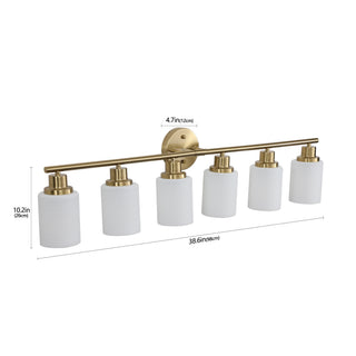 Sunvega Modern Golden Finish 6-Light Vanity Sconce with Frosted Glass Shades
