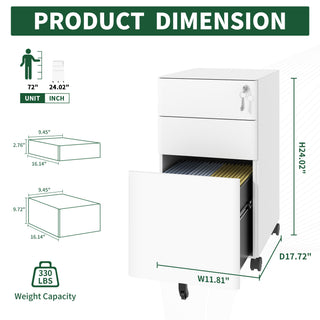 Sunvega 2 Drawer Mobile File Cabinet with Lock for Legal Letter A4 Size
