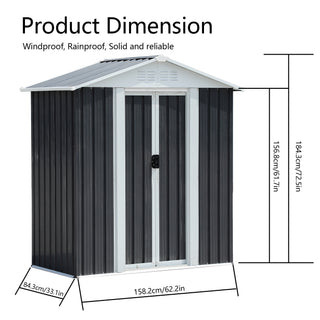 Sunvega 5FT x 3FT Grey Outdoor Pent Roof Garden Tool Storage Shed House
