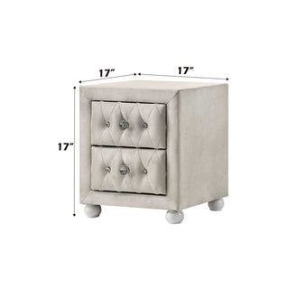 Sunvega Beige Fabric Nightstand with Two 10 by 13 by 5 Inch Storage Drawers