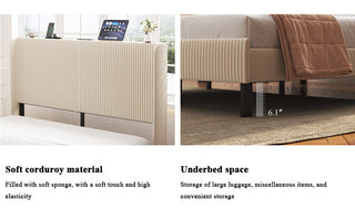 Sunvega Queen Size Metal Platform Bed with Storage Headboard and USB Charging Station
