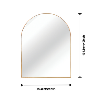 Sunvega 30x40 Inch Gold Metal Framed Arched Mirror with Shatterproof Film