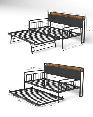 Sunvega Twin Daybed with Trundle Farmhouse Frame Sliding Barn Door Headboard Charging Station