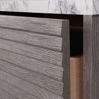 Sunvega Modern Gray 4-Drawer Chest with Faux Marble Top and Louvered Fronts
