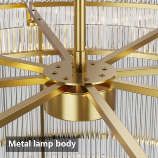 Sunvega Modern Gold Round Chandelier with Water Ripple Crystal Glass for Dining Room