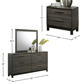 Sunvega Antique Grey Finish Wood King Bed Dresser Mirror Nightstand Set