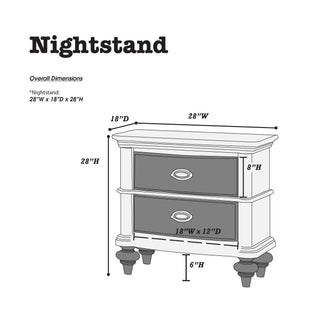 Sunvega Luxury Classic Antique Silver Champagne Finish 2-Drawer Nightstand Bedside Table