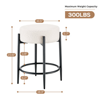 Sunvega Mid-Century Modern Kitchen Stools Set of 4 with White Boucle Upholstery and Metal Base