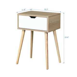 Sunvega Mid-Century Modern Bedside Table with 2 Drawers and Rubber Wood Legs