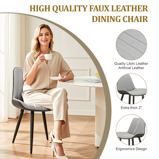 Sunvega Light Grey Dark Grey PU Leather Wave Pattern Armless Dining Chair Set